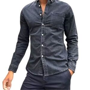 ASOS Black Denim Button Down Collared Shirt